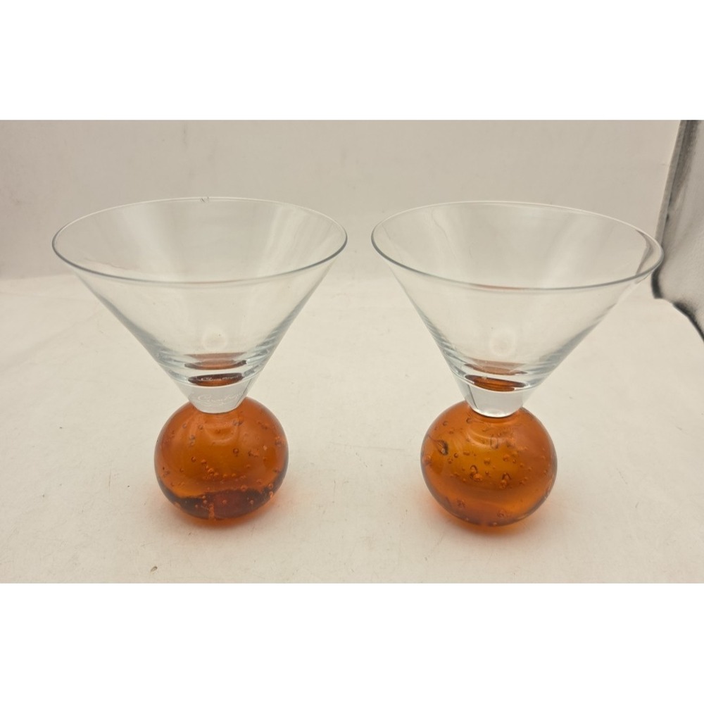 VTG (2) E. Cointreau Martini Glasses Signed Handblown Bubbles France MCM Barware